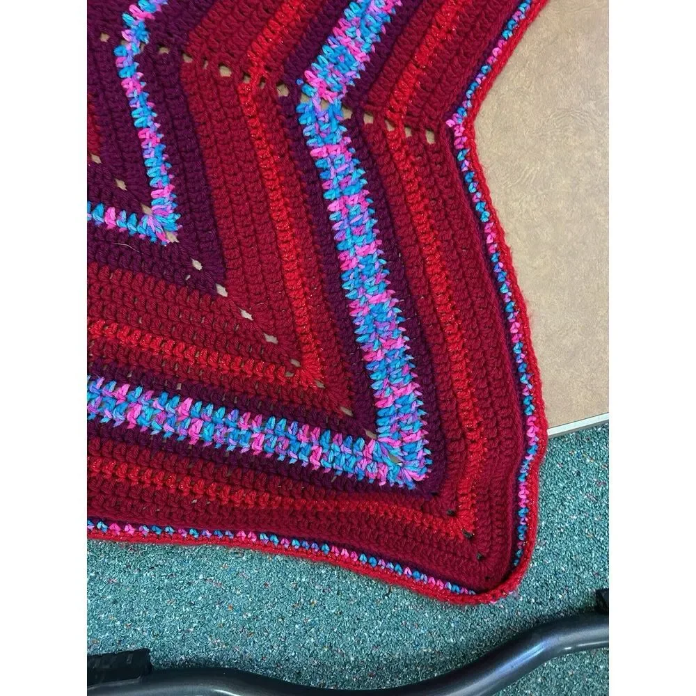Vintage Crochet Knit Star Shape Afghan Throw Blanket Rug Red And‎ Blue Handmade